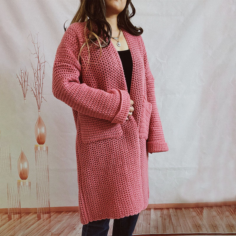 Lässige einfarbige Strickjacke