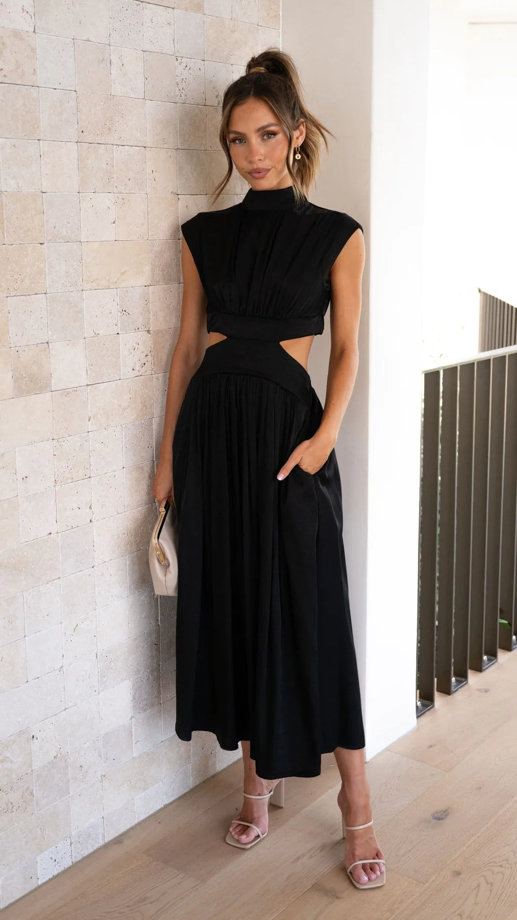 Quincy | Midi-Kleid mit Cut-Out und Taschen