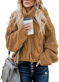 Women Sweaters Long Sleeve Turtleneck Knitted Pullovers Screw Thread Solid Jumpers Spliced Casual Outwear High Street Loose