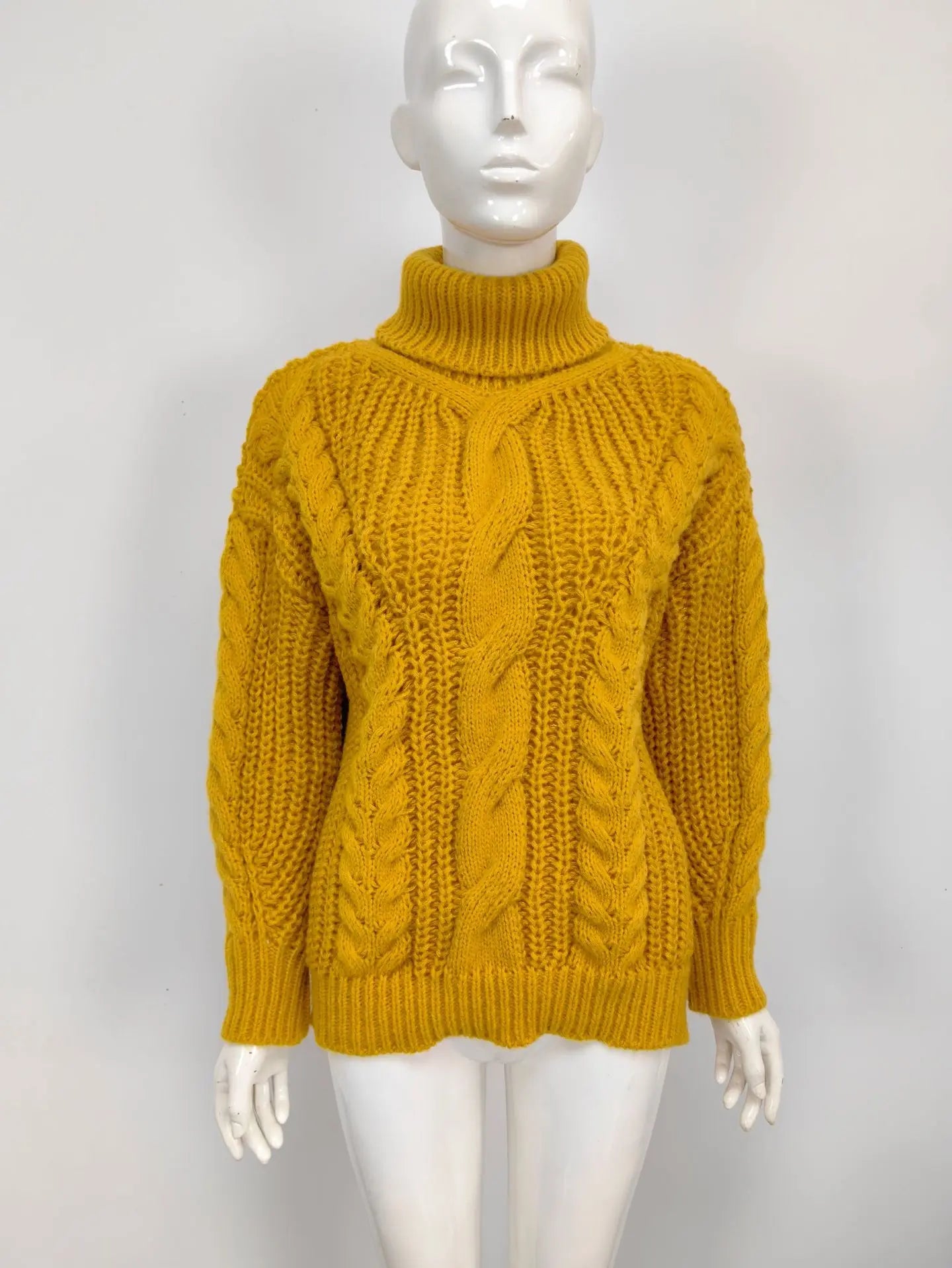 Autumn Warm Winter Turtleneck Long Lantern Sleeve Thick Twist Knot Knitted Pullover Sweater Coats PYZL-37