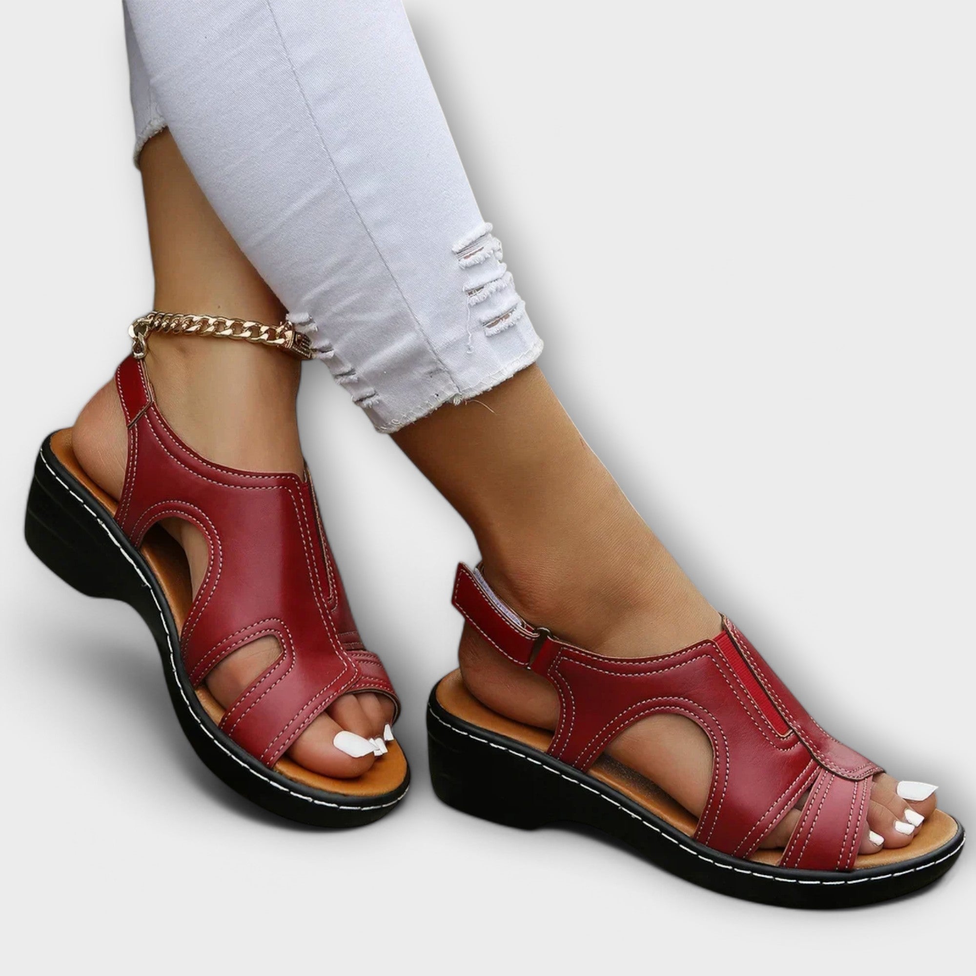 Christina - Orthopädische Ledersandalen mit Komfortabsatz