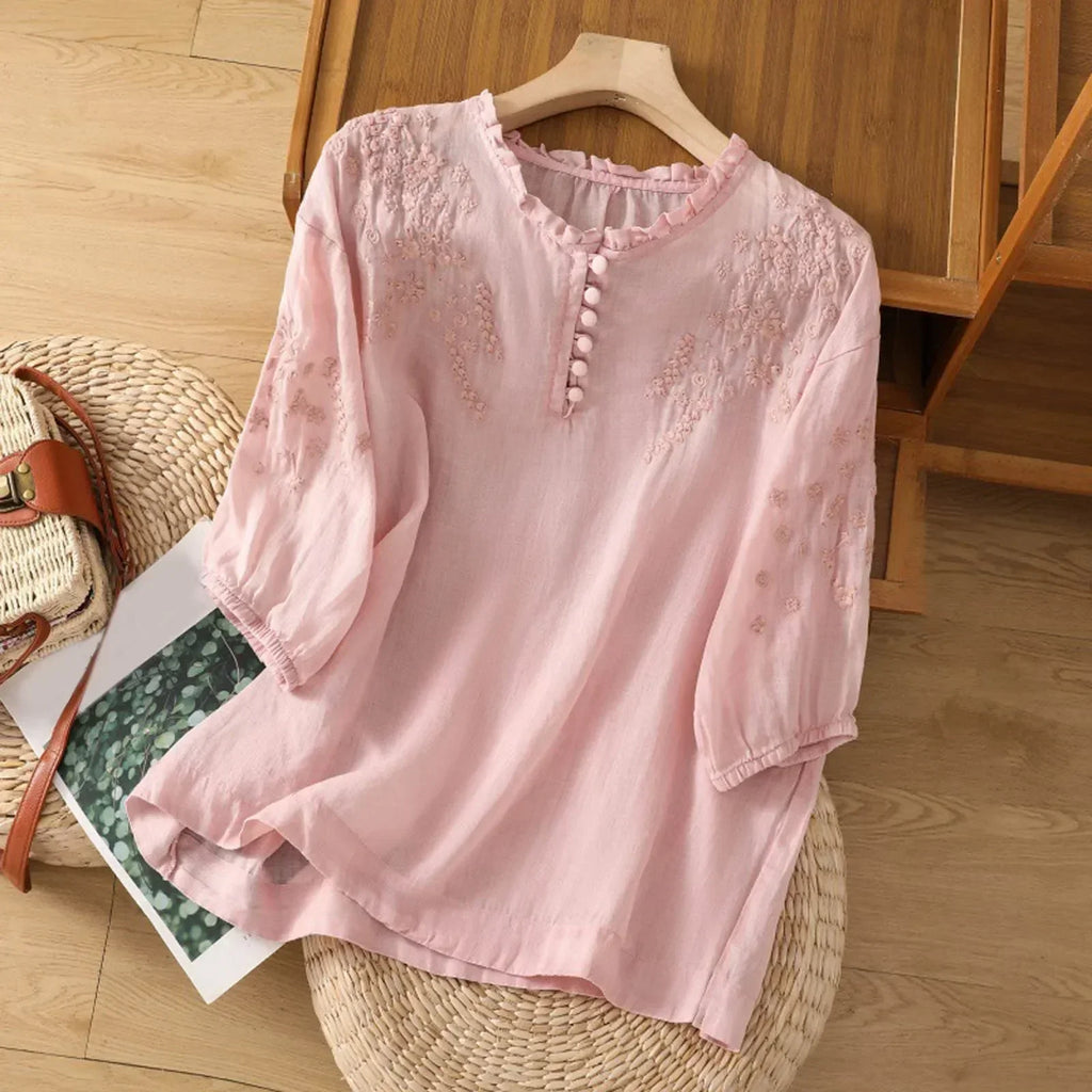 Suzanne™ | Embroidered Button-Front Blouse