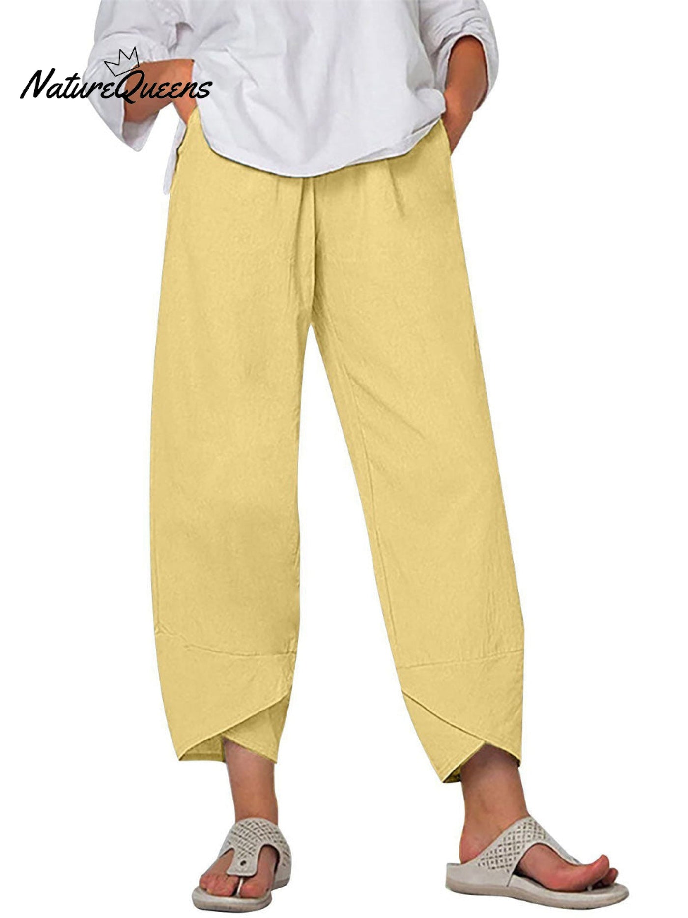 Damen Einfarbige Lockere Elegante Freizeit Einfache Baumwolle Und Leinen Neunte Hose