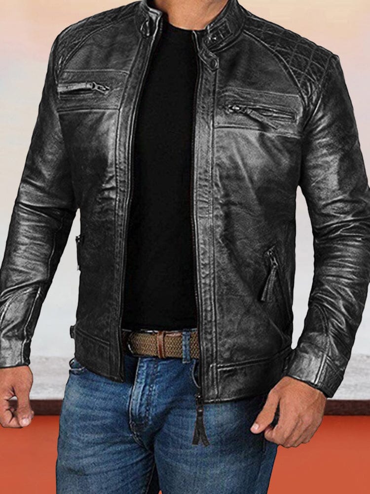Stehkragen Punk Motorrad Lederjacke