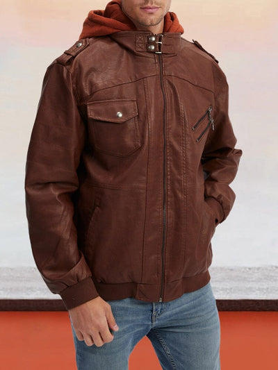 Leder PU-Jacke mit abnehmbarem Hut