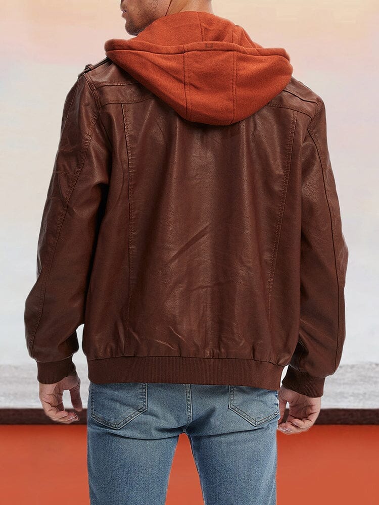 Leder PU-Jacke mit abnehmbarem Hut