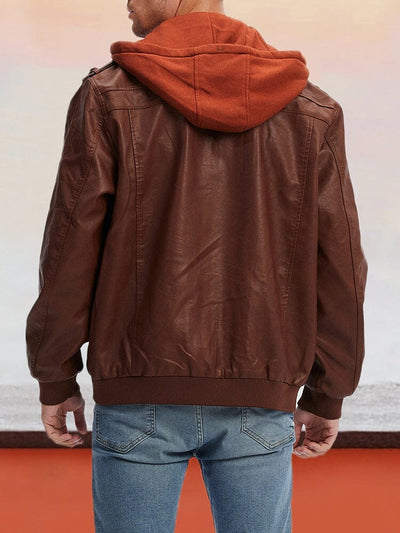 Leder PU-Jacke mit abnehmbarem Hut