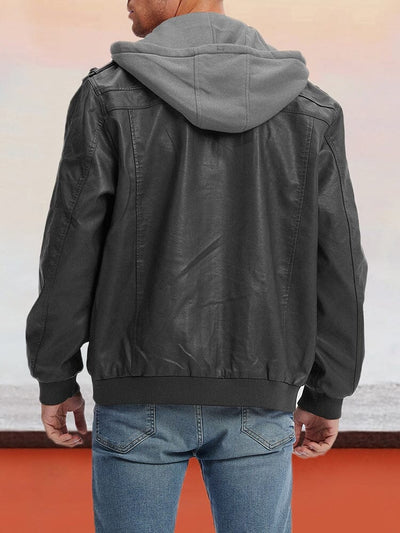 Leder PU-Jacke mit abnehmbarem Hut