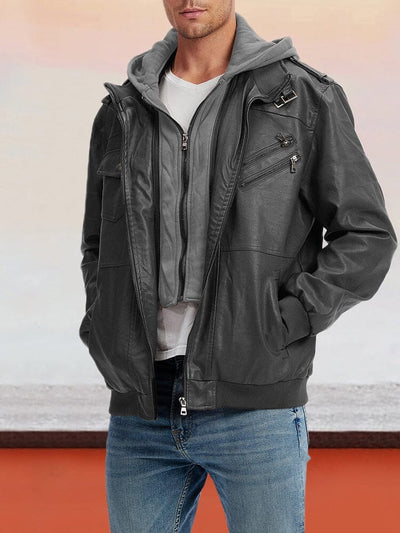Leder PU-Jacke mit abnehmbarem Hut