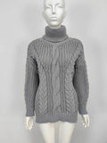 Autumn Warm Winter Turtleneck Long Lantern Sleeve Thick Twist Knot Knitted Pullover Sweater Coats PYZL-37