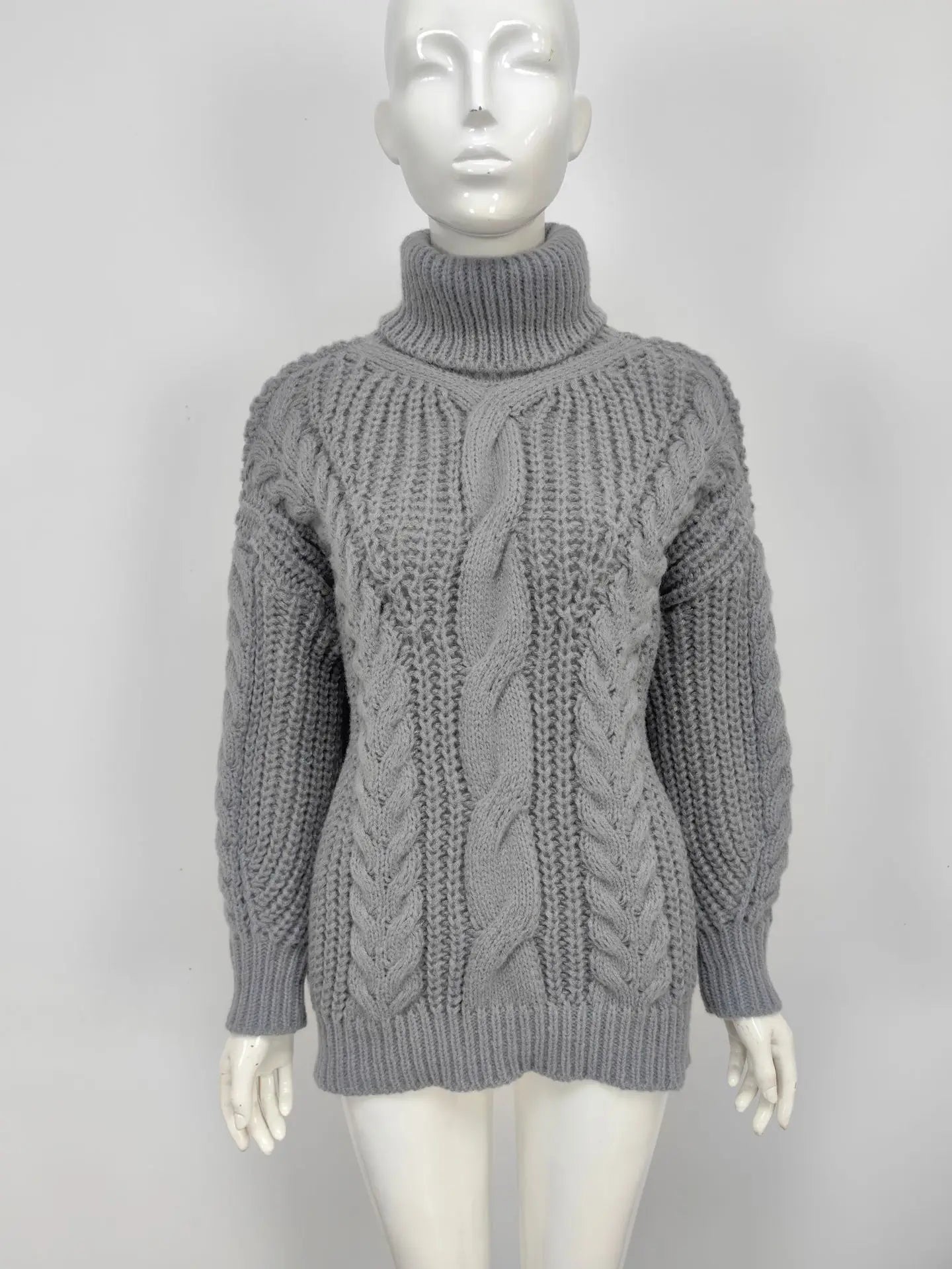 Autumn Warm Winter Turtleneck Long Lantern Sleeve Thick Twist Knot Knitted Pullover Sweater Coats PYZL-37