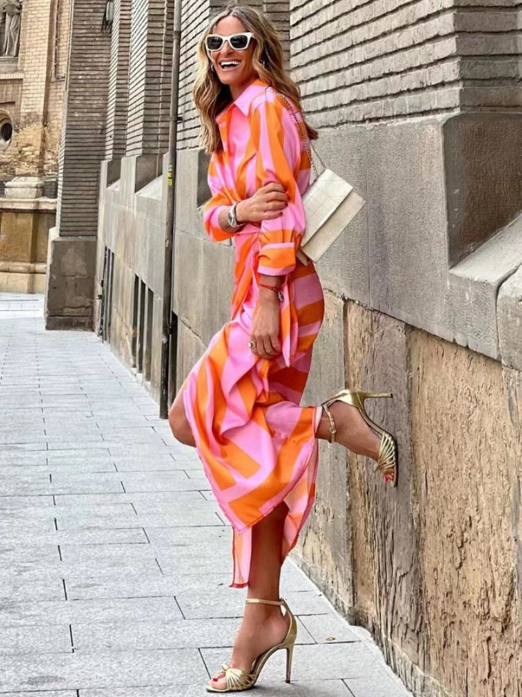 Clarissa | Gestreiftes Midi-Hemdkleid