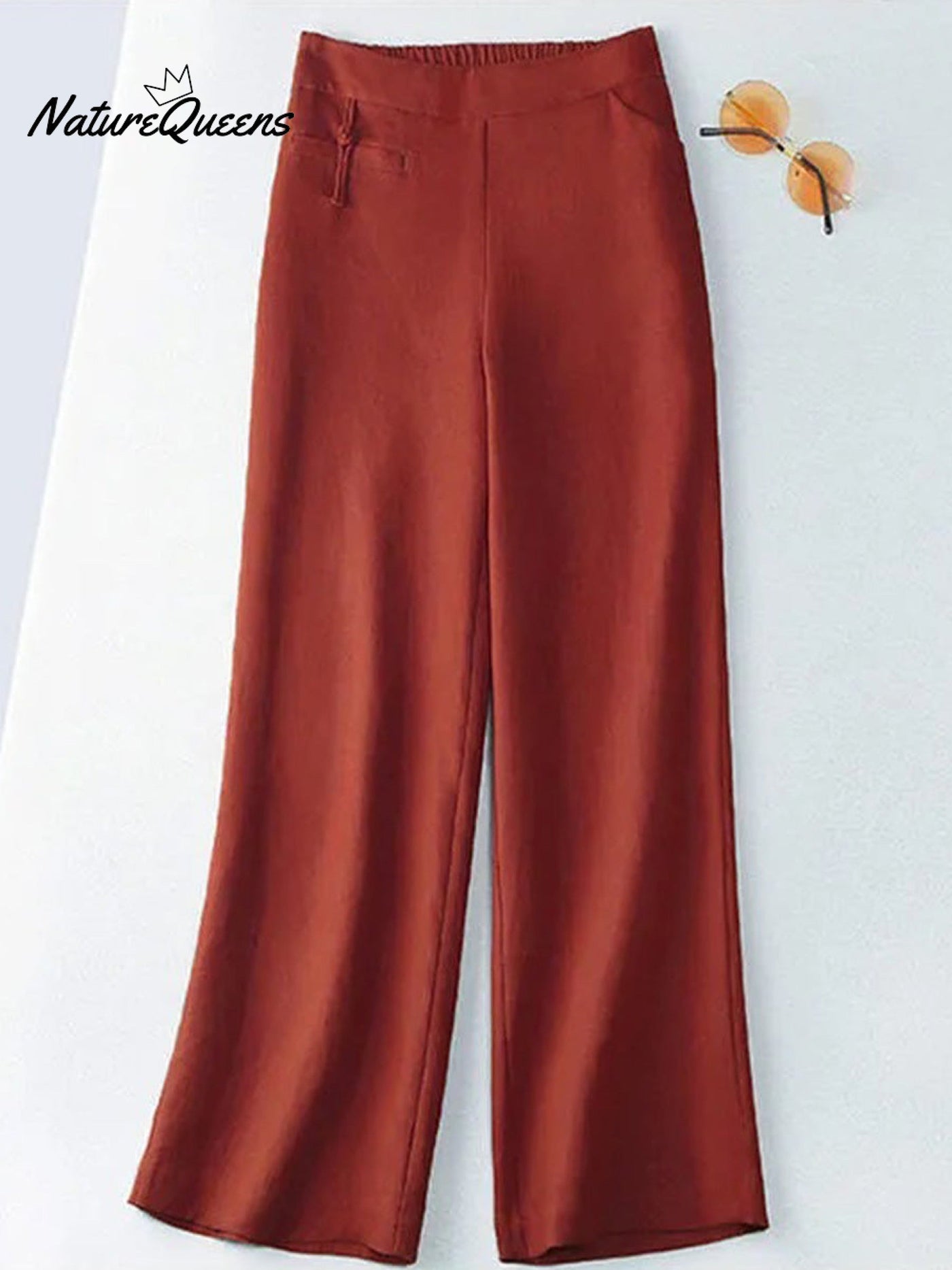 Damen Einfarbige Knopf-Halb-Elastische Hohe Taille Freizeit Baumwolle und Leinen Weite Hose