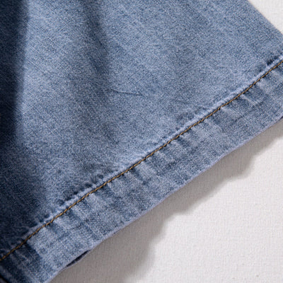 Denim Locker Dünn Retro Arbeitshemd T-Shirt