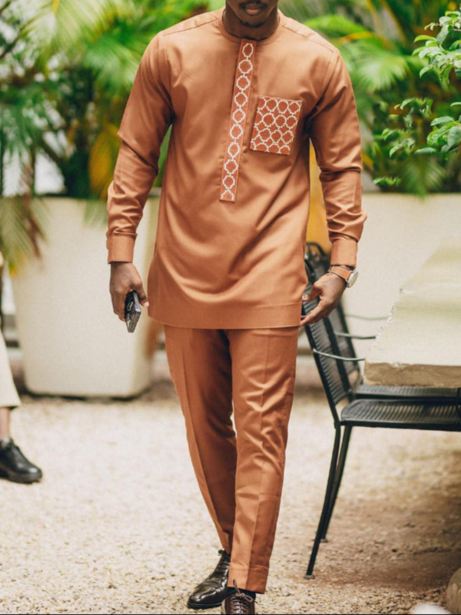 Plus Size Afrikanisches Geometrisches Besticktes Herren-Set