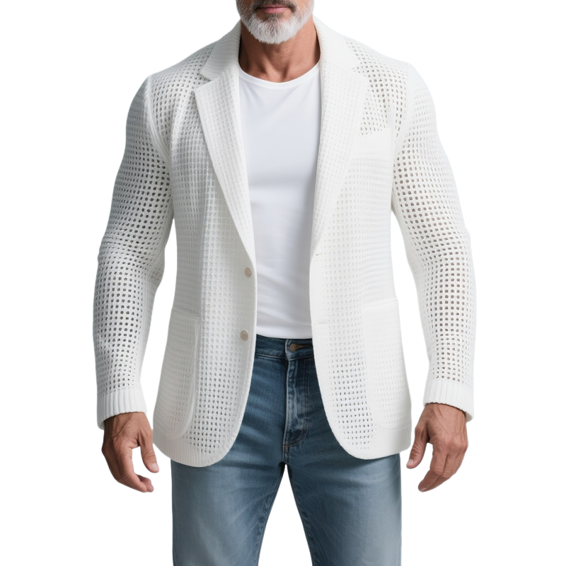 Herren Solid Knit Notch Lapel Zwei Knöpfe Freizeit Blazer