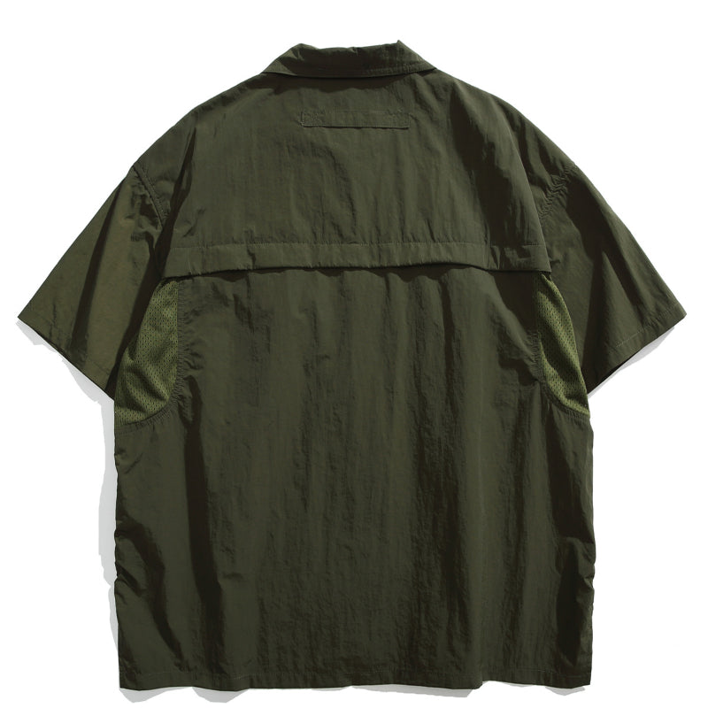 Japanisches Retro Mehrfach-Taschen Patchwork Lockere T-Shirt