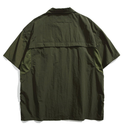 Japanisches Retro Mehrfach-Taschen Patchwork Lockere T-Shirt