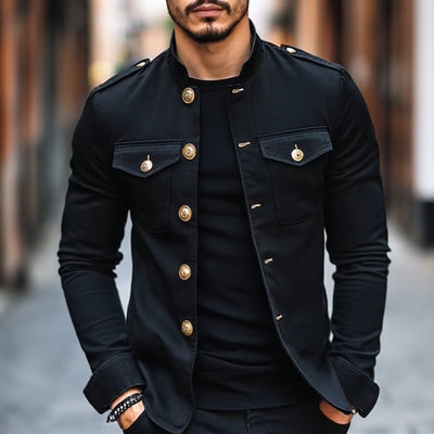 Herren Vintage Casual Einfarbige Stehkragen Knopfjacke