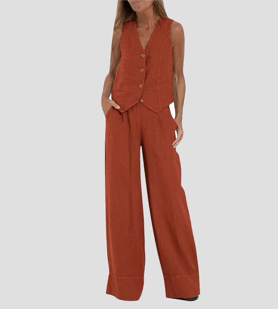Aira™ - Geknöpfter Weste & Weite-Hosen Set