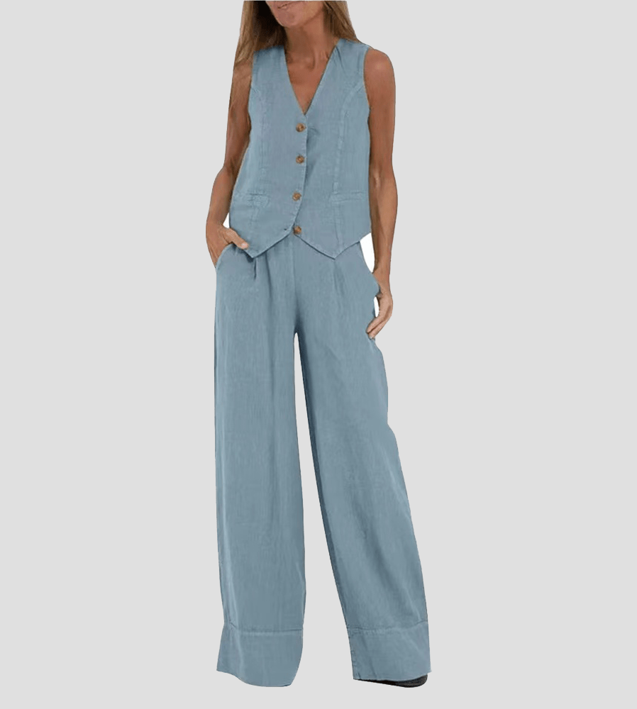 Aira™ - Geknöpfter Weste & Weite-Hosen Set