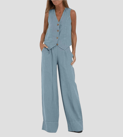 Aira™ - Geknöpfter Weste & Weite-Hosen Set