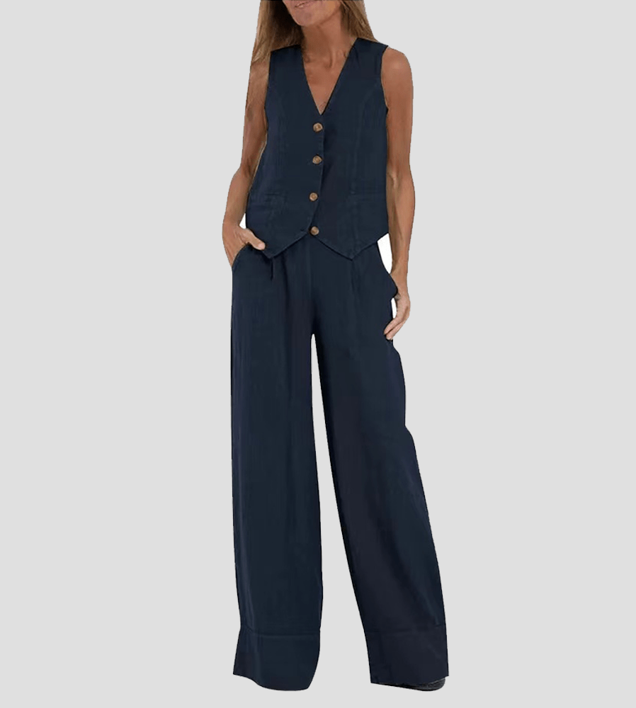 Aira™ - Geknöpfter Weste & Weite-Hosen Set