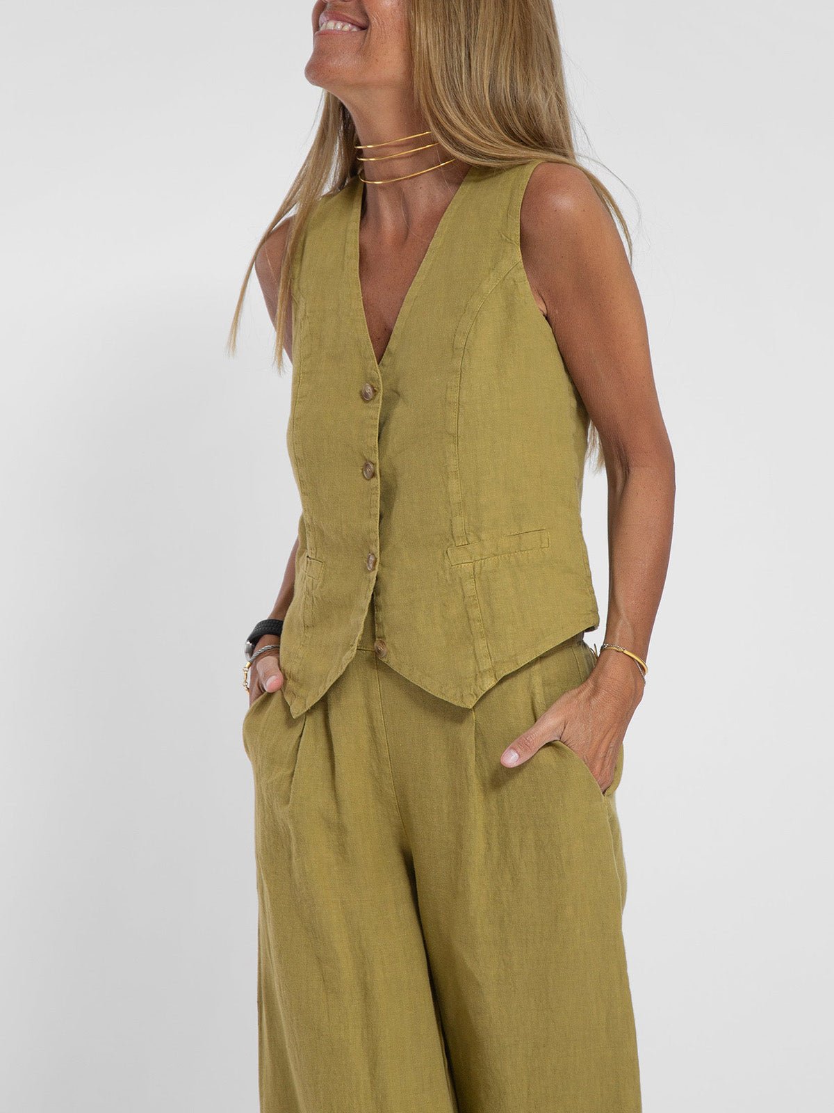 Aira™ - Geknöpfter Weste & Weite-Hosen Set