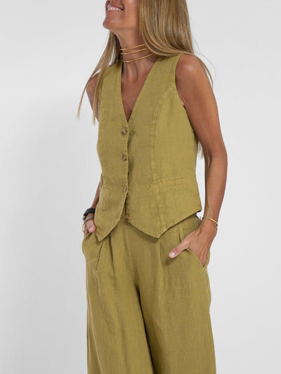Aira™ - Geknöpfter Weste & Weite-Hosen Set