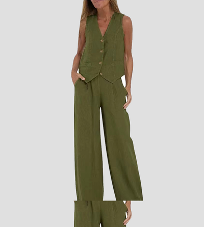 Aira™ - Geknöpfter Weste & Weite-Hosen Set