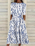 Céleste | Midi Summer Dress with Coastal Flowers and Round Neck