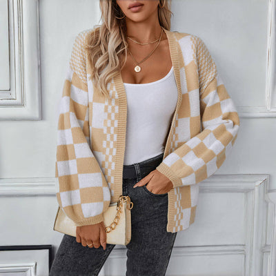 Lässiger Karierter Strickcardigan