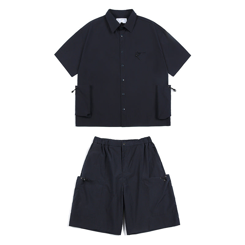 Japanische funktionale große Taschenhemd lässige lockere Overalls Zweiteiliges Set