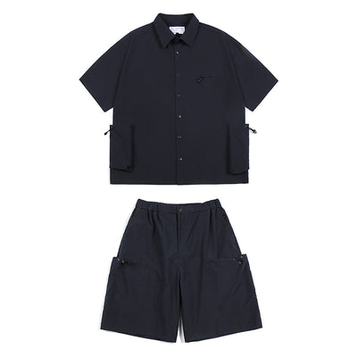 Japanische funktionale große Taschenhemd lässige lockere Overalls Zweiteiliges Set