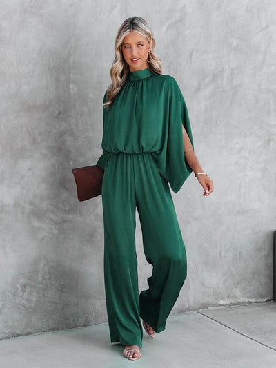EMILY | Eleganter Grüner Jumpsuit mit Kurzen Ärmeln