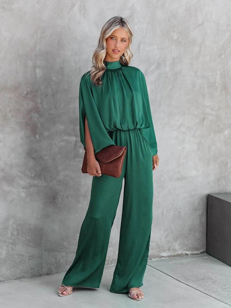 EMILY | Eleganter Grüner Jumpsuit mit Kurzen Ärmeln