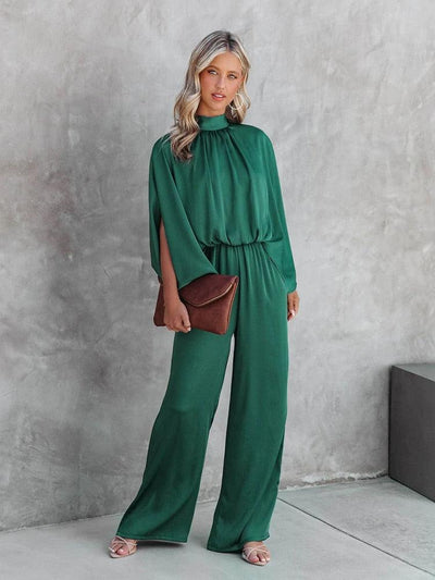 EMILY | Eleganter Grüner Jumpsuit mit Kurzen Ärmeln