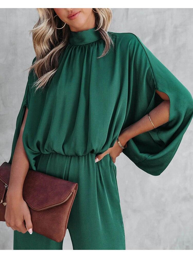 EMILY | Eleganter Grüner Jumpsuit mit Kurzen Ärmeln