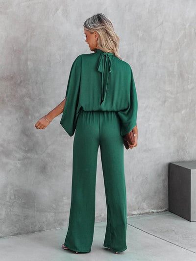 EMILY | Eleganter Grüner Jumpsuit mit Kurzen Ärmeln