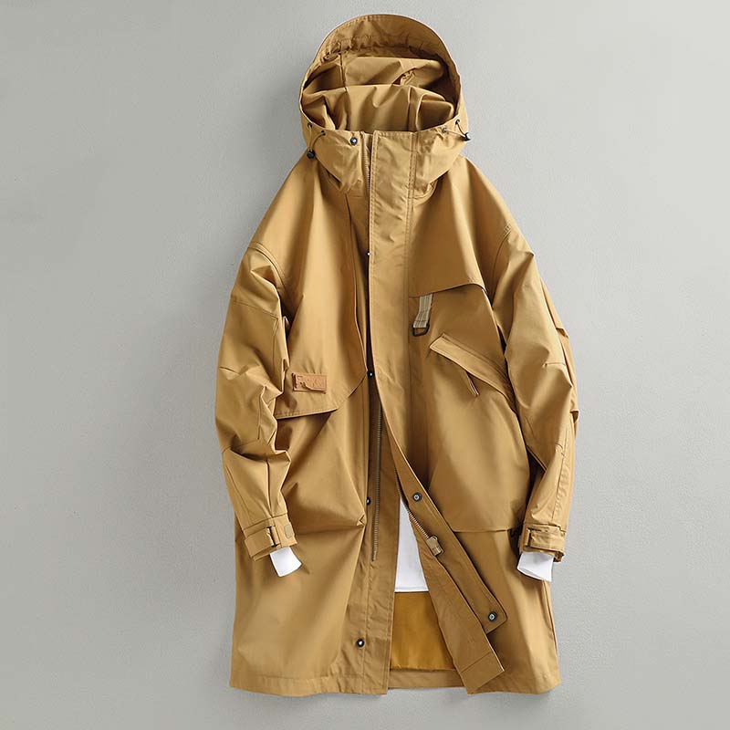 Retro Mid-Length Kapuzen Freizeit Windbreaker Jacke