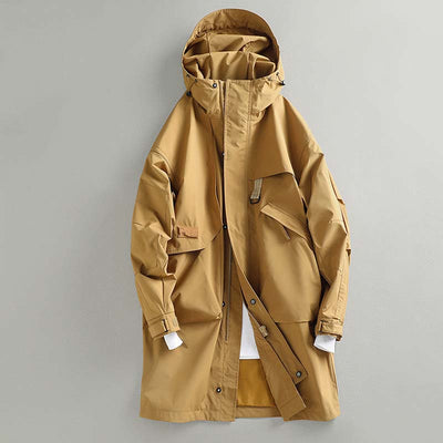 Retro Mid-Length Kapuzen Freizeit Windbreaker Jacke