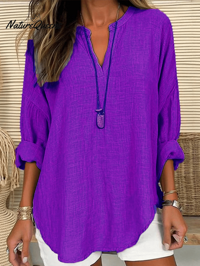 Damen Baumwolle Langarm Rundhals Einfarbig Lockeres Strandshirt
