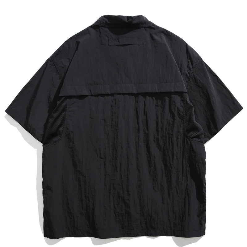 Japanisches Retro Mehrfach-Taschen Patchwork Lockere T-Shirt