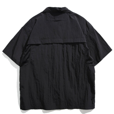 Japanisches Retro Mehrfach-Taschen Patchwork Lockere T-Shirt