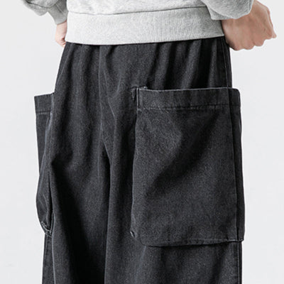 Japanische Retro Weite Jeans mit großen Taschen