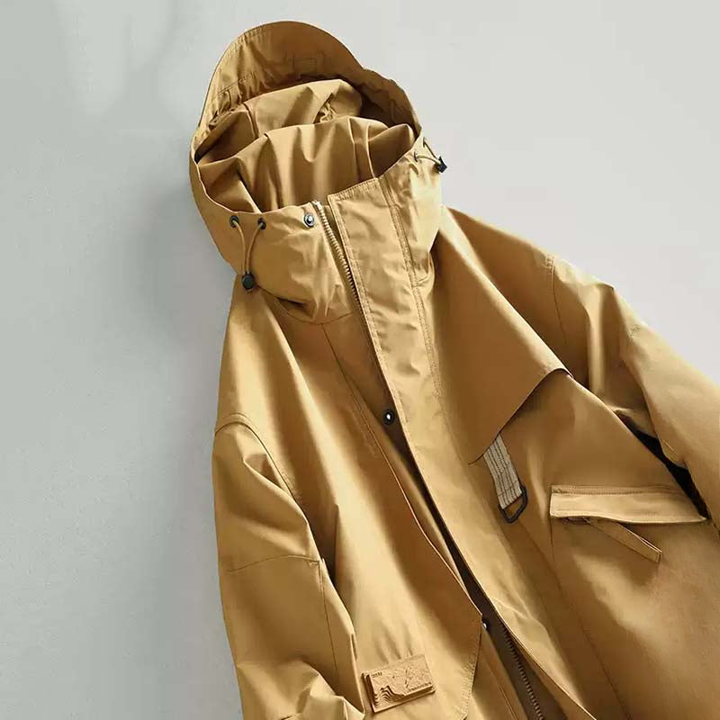 Retro Mid-Length Kapuzen Freizeit Windbreaker Jacke