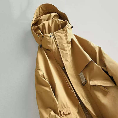 Retro Mid-Length Kapuzen Freizeit Windbreaker Jacke