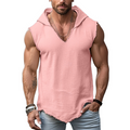 Herren Retro Casual Einfarbiges Leinen Tanktop mit Kapuze und rohem Saum