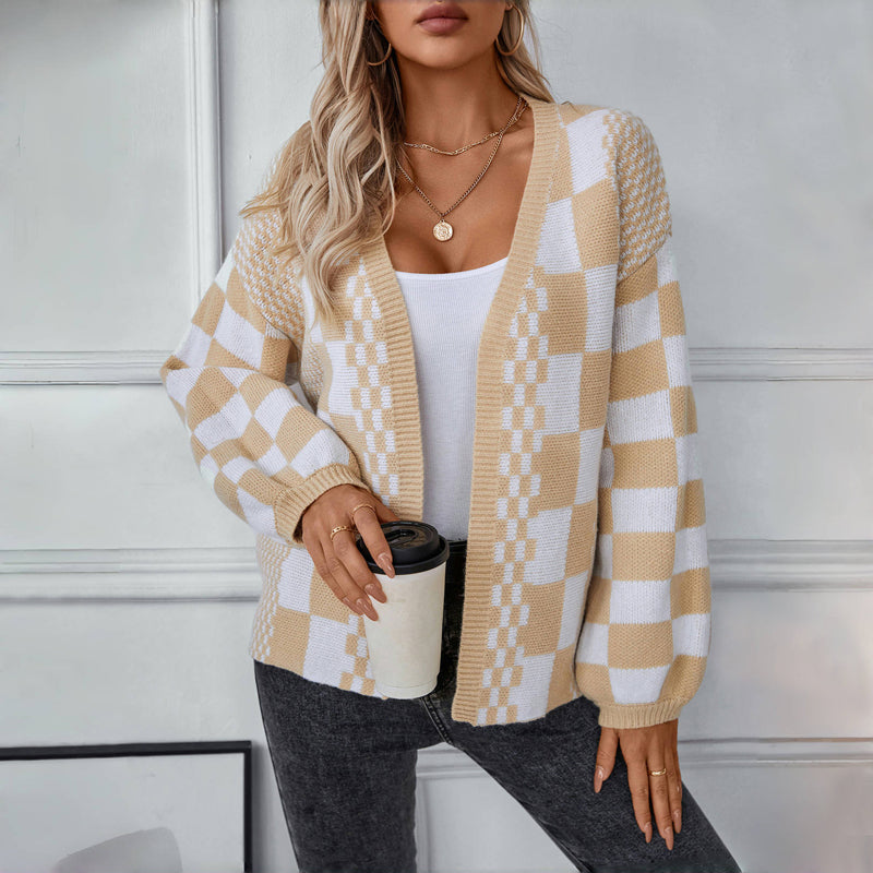 Lässiger Karierter Strickcardigan