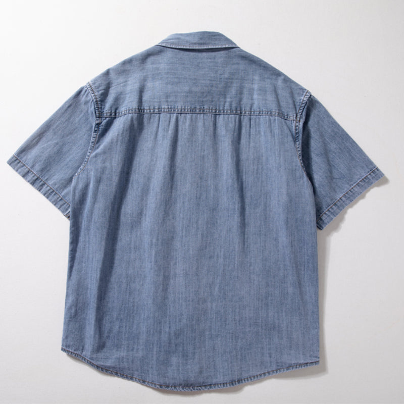 Denim Locker Dünn Retro Arbeitshemd T-Shirt